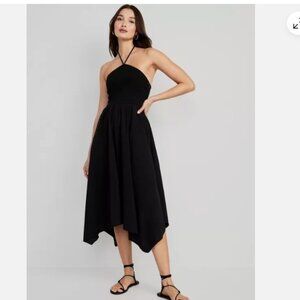 Old Navy Women's Fit & Flare Crinkled Halter Midi Dress WITH POCKETS!